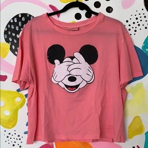 NWOT Neon Pink Mickey Mouse Crop Tee